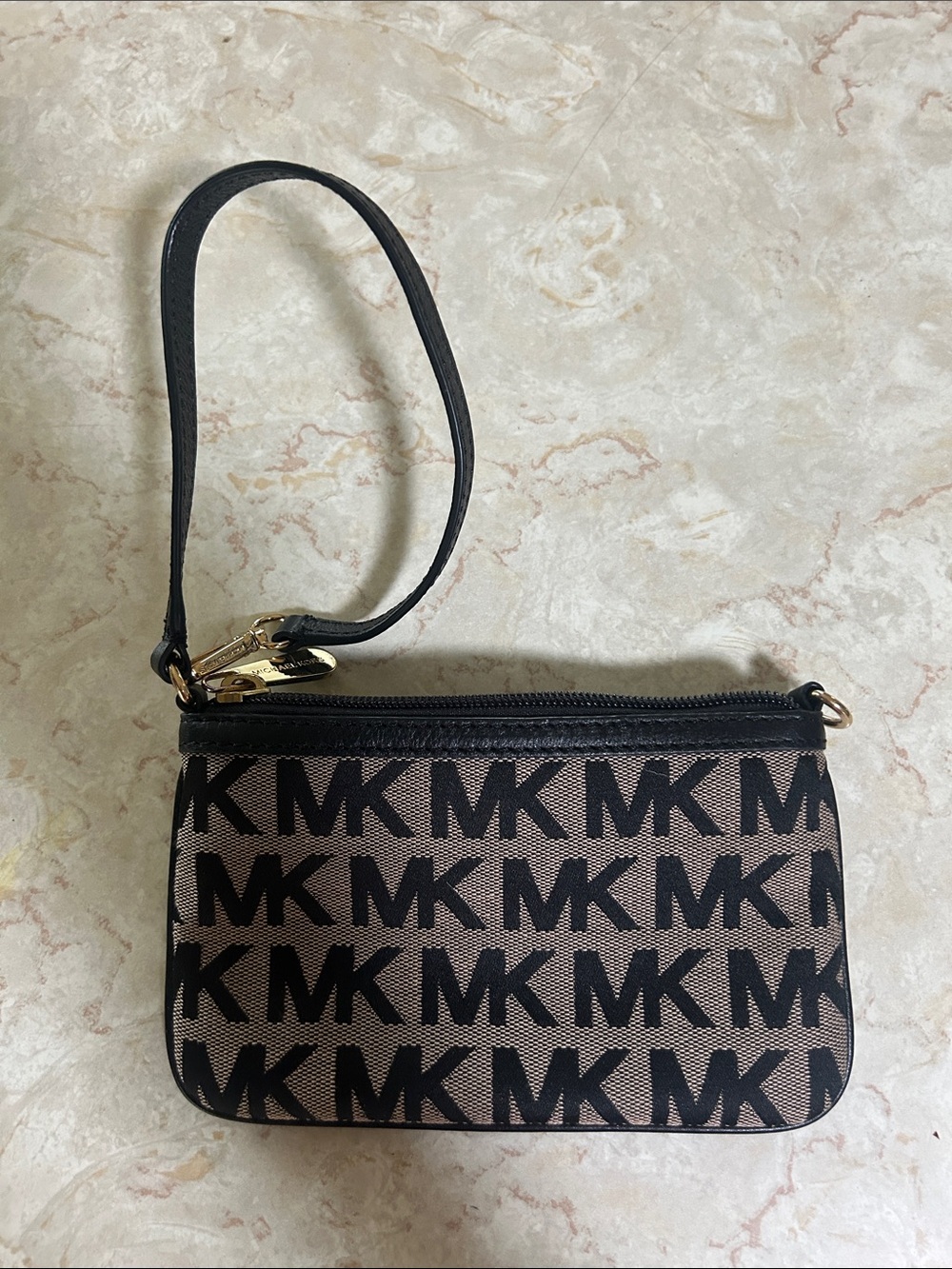 MICHAEL Michael Kors Black and Beige MK Logo Wristlet